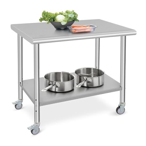 Image of 36x24x35inch Double Layer Stainless Steel Work Table with Caster Wheels No Backsplash