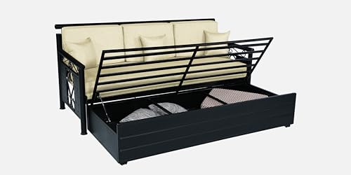 Image of Modern Upholstered Single Size Bed Without Storage | Single Size Bed for Bedroom with Headboard | Palang Furniture for Guest Room, Hotels and Home | Cream, (Cream)