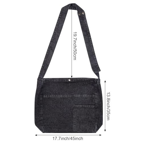Image of Denim Shoulder Bag - Women's Retro Large Canvas Crossbody Tote Bag, Casual Style Lightweight