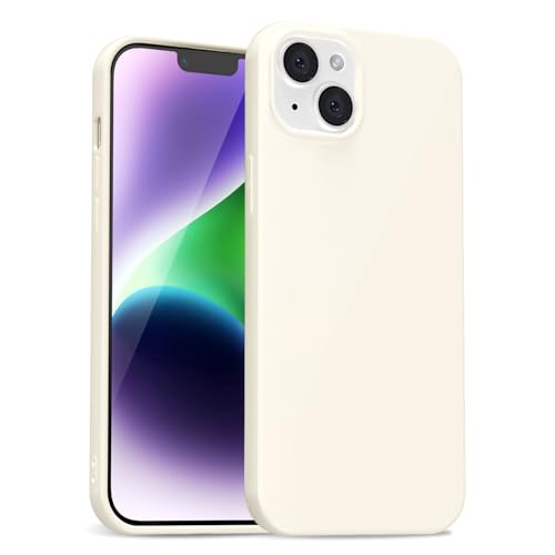 uvcoat for iPhone 14 Plus Case Silicone, Glossy Cute Jelly Soft Rubber Gel Protective Plastic Phone Case, Thin Ultra Slim Plain Solid Color Cover for Women, Beige Cream