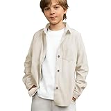 Boys Long Sleeve Corduroy Shirts Vintage Western Shacket with Pockets Spring Casual Solid Collared (Beige, 11-12 Years)