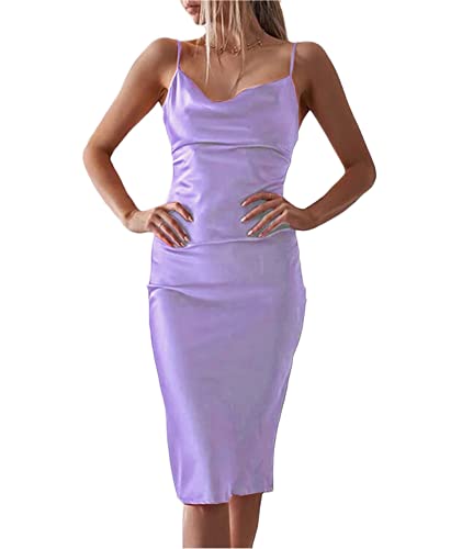 xxxiticat Women's Sleeveless Spaghetti Strap Satin Dress Cocktail Beach Evening Party Cowl Neck Dot...