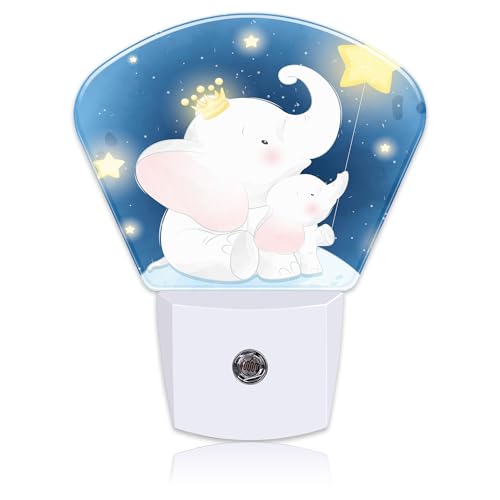 Image of Cute Elephant Mother and Child Night Light for Kids, Elephant Sitting in Moon LED Night Light Plug into Wall with Dusk to Dawn Sensor for Girls Boys Bedroom, Kitchen, Bathroom, Stairs Decor