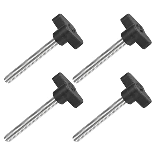 uxcell 4Pcs Tee Wing Knobs Thumb Screws, M8 x 70mm Clamping Screw Knob Male Thread 304 Stainless Steel T Shaped Thumb Screws Handle 36mm Dia. for Hand Tightening Knob Replacement, Black