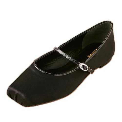 miss left Women Classic Square Toe Slim Strap Buckle Mary Jane Flats Comfortable Casual Daily Dress Ballet Flats Size 4-16 US2
