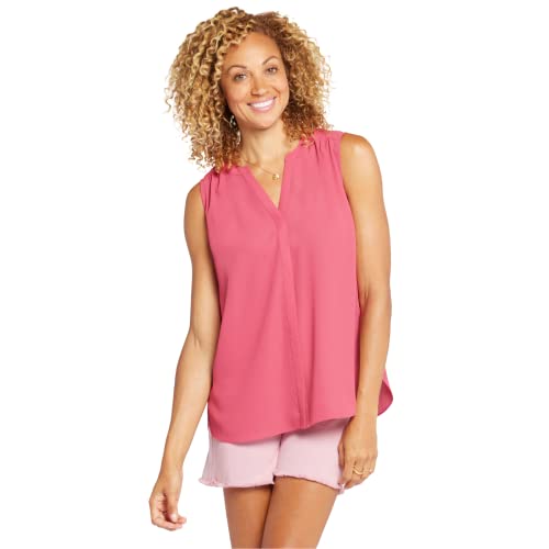 NYDJ Women's Sleeveless Pintuck Blouse, Raspberry Pink, X-Small