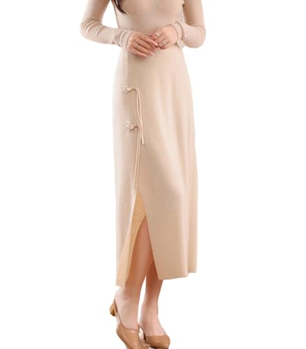 Long Skirt Women's 100% Wool Knit Skirt Ribbed Elastic Waist Fashion Split Skirts