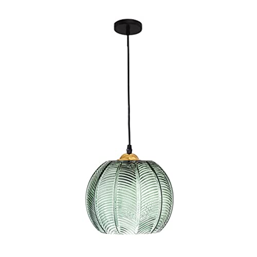 Lampe suspendue îlot de cuisine luminaire boule de verre et feuilles vertes 25cm