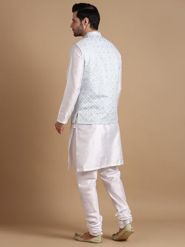 Image of men's Silk Blend Kurta Pejama & Waistcot Set