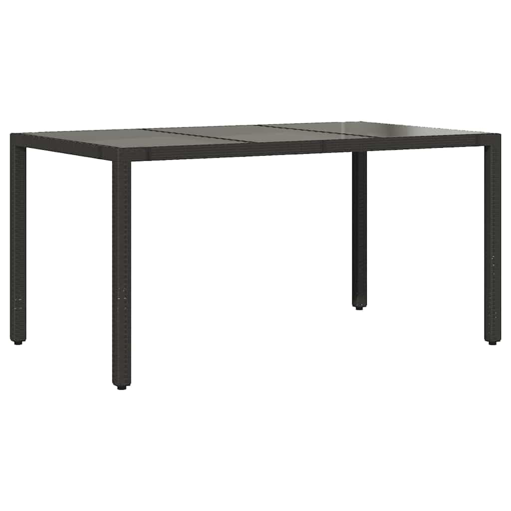 Tavolo da Giardino in Polyrattan Nero e Vetro 150x90x75 cm | Tavolo da pranzo per esterno con piano in vetro temperato e telaio in acciaio, ideale per arredare il patio.