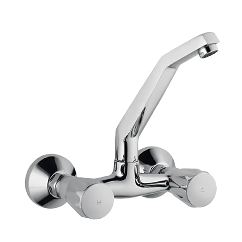 Jaquar Continental Series Wall Mounted Swinging Spout HOT and Cold Sink Mixer (Chrome) | Twin Side Lever, Brass Body Water Tap/Faucet/Cock for Bathroom/Kitchen Wash Basin | CON-CHR-319Kn