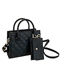 SHENHE Women's Quilted Leather Top Handle Totes Shoulder Square Bag Handbags with Wallet Black One Size