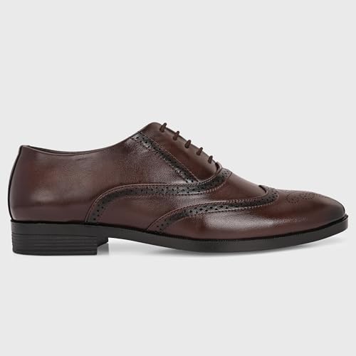 Image of Centrino Men's Formal Lace-Up Shoes | Soft & Comfortable Oxford Brogue Dress Formal Shoe| Stylish Looking Lace Up Medallion Toe Perforated for Business Formal Wedding & Office Wear (9359)
