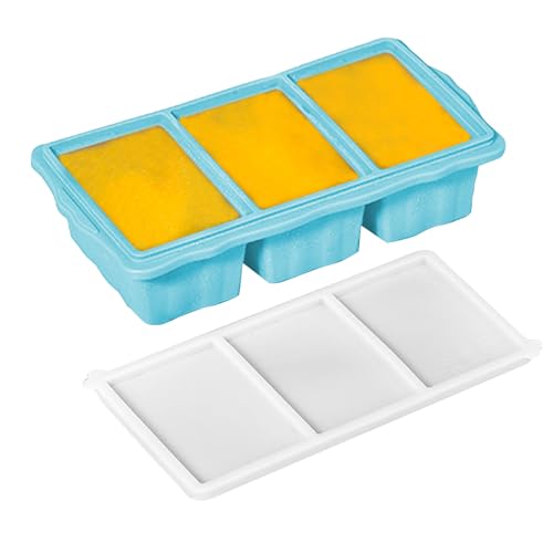 Silicone Ice Tray - Silicone Freezer Tray | 3 Cubes Ice Trays Mold With Lid | Base de alimentación Stackable Easy to use Release Food Container Home Cooking Meal Prep Aid para uso diario, Gathering