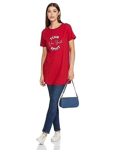 Image of Amazon Brand - Symbol Women's Graphic Cotton Stretch Half Sleeve Round Neck Regular Fit T-Shirt (Tunic Length)
