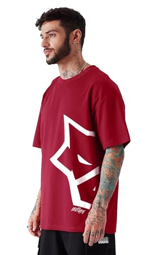 LEOTUDE Men Red Half Sleeve Graphic Tshirt Maroon - Image 3