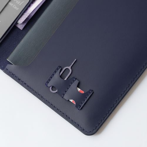 Image of Atoll Unisex Genuine Leather Passport Holder & Travel Wallets & Document Organizer | Premium & Durable Passport Cover with Sim Ejector & Sim Slots, Navy