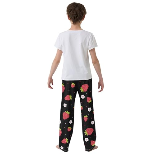 Strawberry Wildflowers Boys Long Pants Soft Trousers Elastic Waist Kids Lounge Bottoms with Pockets S-XL3