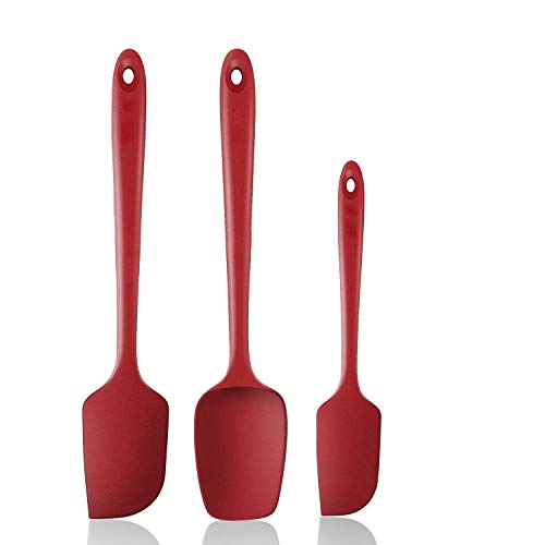 Image of P-Plus International Silicone Spatula Set 3-pcs - 446ºF Heat-Resistant Baking Spoon Spatula - Seamless One-Piece Design Easy to Clean - Non-Stick Silicone Stainless Steel Core (Spatula 3A RED)