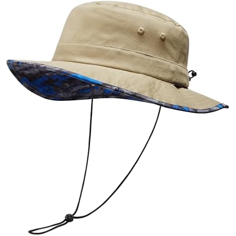 UVSAI UPF 50+ Foldable Sun Hat Patterned Under Brim Bucket Hats for Summer Hiking Fishing Beach Safari Men Women Khaki Cover