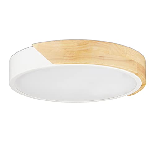 Relaxdays Lámpara de Techo Led, Pantalla Redonda, Madera y Metal, Luz...