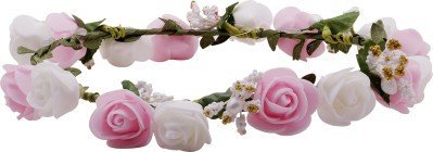 Sanjog White & Pink Flower Gracious Tiara Crown Head Wrap for Kids Girls (Small)