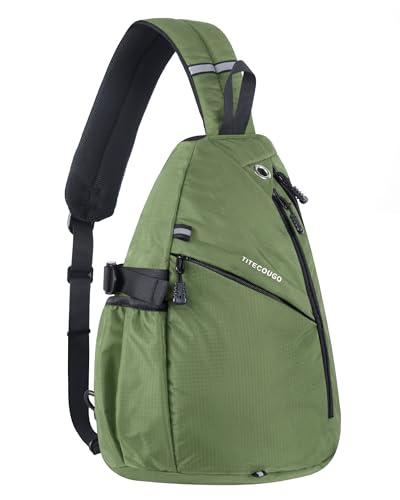 TITECOUGO Sling Backpack Travel Shoulder Bag Lightweight Chest Daypack One Strap Crossbody Bags Camp Day Packs for Women and Men Hiking Accessories Large Green