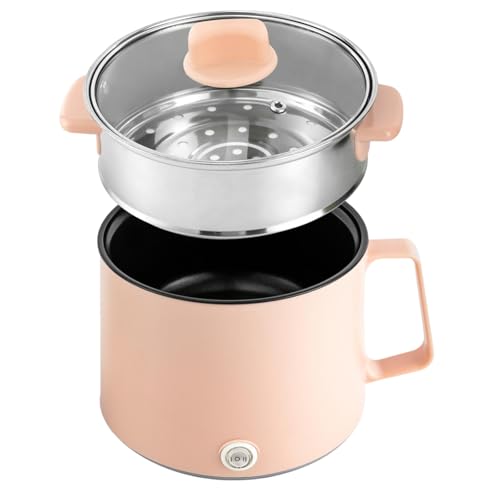 DAOHHFO Casserole électrique de 1,7 l avec cuiseur à vapeur, mini multicuiseur 220 V, poêle antiadhésive portable avec double contrôle de puissance, pour...
