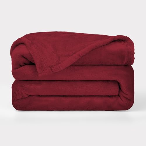 BESCH Manta de Franela para Sofá y Cama 130x160cm 100% Microfibra Extra Suave - Plaid Manta Polar para Cama de 90cm Ultra Suave y Cómodo - Color Liso Granate