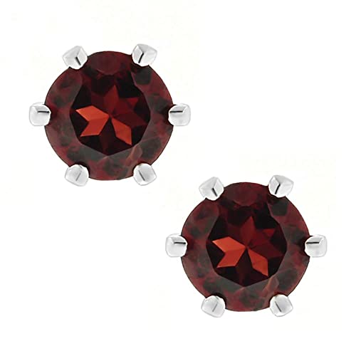 Gem Stone King 2.00 Cttw Round Red Garnet 925 Sterling Silver Earrings for Women | Gemstone Birthstone | Round 6MM
