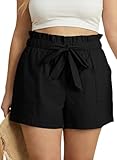 Eytino Plus Size Paperbag Shorts for Women High Waisted Wide Leg Lounge Bottoms with Deep Pockets,2X Black
