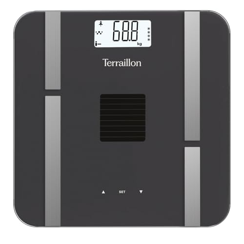 TERRAILLON - SUN POWER FIT - Pèse personne électronique Impédancemètre, Energie solaire et lumière artificielle, Sans piles, Capacité 180 kg, Graduation...