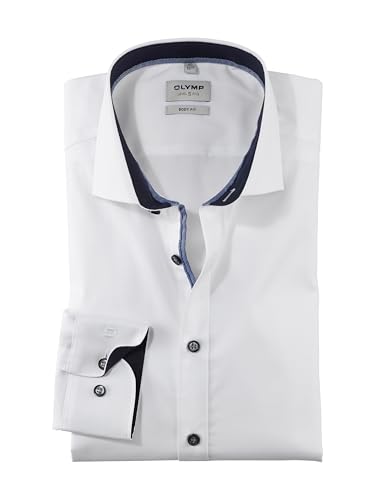 OLYMP Herren Businesshemd Langarm Level.Five.Body.fit,Einfarbig,Body fit,Royal Kent,Weiss 00,38