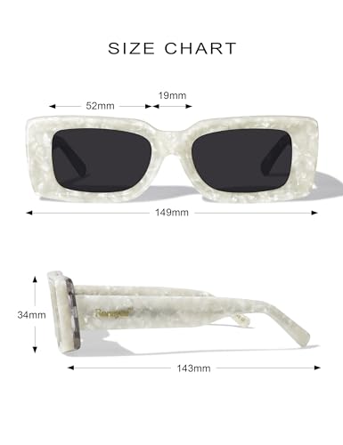 Rectangle Thick Sunglasses Womens Trendy Sunglasses 90s Retro Sun Shades UV Protection Fashion Vintage (Pearl)4