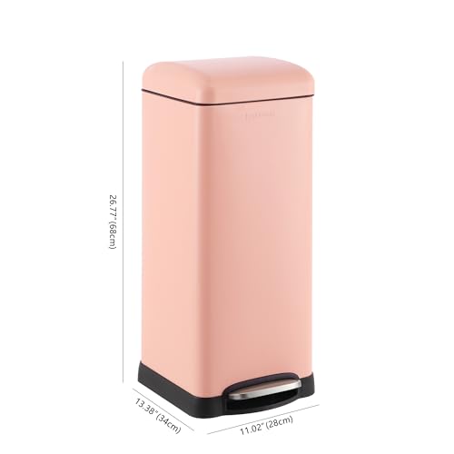 Image of happimess Betty 8 Gal Step Trash Can Soft-Close Lid, Flamingo Pink | Removable Liner, Semi-Rectangular, Steel Pedal, Iron Powder Coated, 27 inch Height, Non-Skid Base
