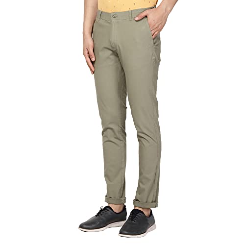 Image of Blackberrys Men's Textured Beige Slim-Fit Trousers |Office Wear & Casual Wear