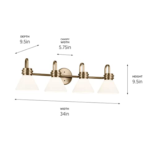 Image of Kichler Farum 34 inch 4-Light Bathroom Vanity Light Fixture with Opal Glass in Champagne Bronze, Wall Mounted Over Mirror for Modern Bath Lighting (34 inch x 9.5 inch x 9.5 inch), 55156CPZ