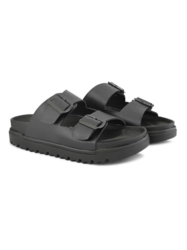 Image of STANPHORD Men Double Buckle Slider Sandals | Faux Leather Fashion Chappal | EVA Non-Slip Cushioned Sole | Casual Summer Daily Indoor Outdoor Wear (TPAI 14102)