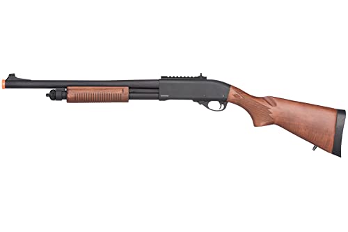 GoldenBall & Eagle M870 Three Round/Six Round-Shot Pump Action Gas Steel Airsoft Shotgun - Black & Wood