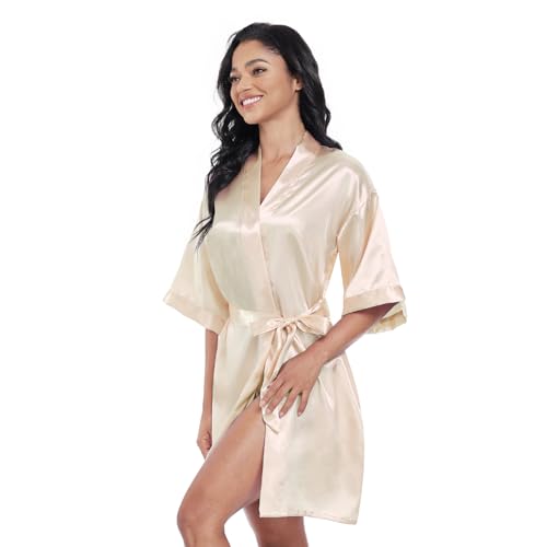 Image of Women's Short Satin Robes Lightweight Silky V-Neck Sleepwear Wedding Bridal Party Bride Bridesmaid Bathrobes