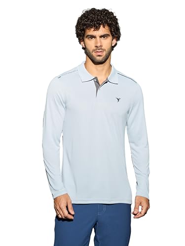 Image of TECHNOSPORT Men's Solid Full Sleeve Polo T-Shirt TECHNOCOOL+ Quick Dry Slim Fit Sports Tee for Travel Casual Smart Wear UPF50+ Anti Odour