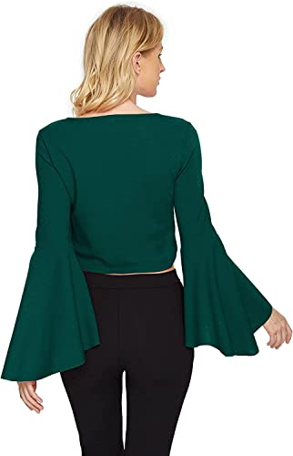 Image of TASHVIKA'S Women's Long Sleeve V Neck Tie Knot Wrap Blouse Top