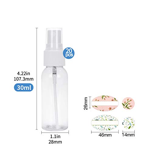 24 Pack 30 ML Clear Plastic Spray Bottles with Fine Mist Sprayer.Refillable & Reusable Bottles for Essential Oils,Perfumes,Cleaning Products,Aromatherapy.Included 1 Brush & 24 Labels.