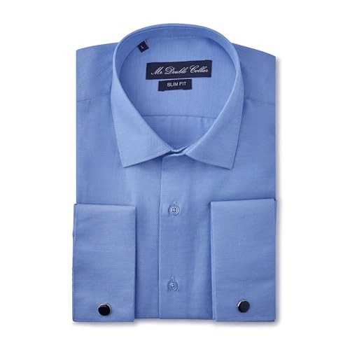 MrDoubleCollar Chemise Oxford bleue à double manchette avec poignets métalliques, coupe slim, à...