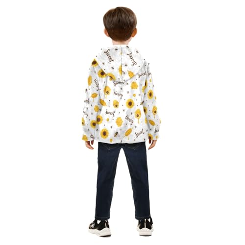 CHIFIGNO Honeycombs Sunflowers Boys Winter Jacket, Boys Fleece Zip up Jacket Warm for Fall Winter Spring 3T4