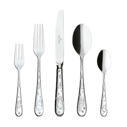 Villeroy & Boch – Toy's Delight Besteckset 30 teilig Silber Platin, Spülmaschinenfest, Besteck Set 6 Personen Rostfrei Weihnachtsmotive, Gabel, Messer, Löffel, Kaffeelöffel, Kuchengabeln, Edelstahl
