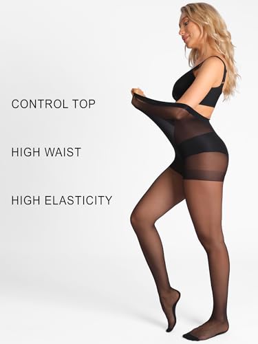 HONENNA Back Seam Pantyhose for Women Black Sheer Tights with Line Down Back Control Top Stockings3