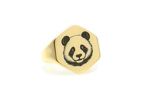 Bague signet panda gravé en or : portez un symbole de sérénité et d'art animalier