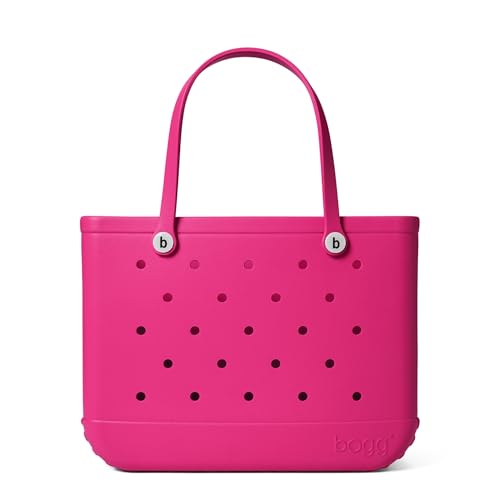 Image of BOGG BAG Original Large Tote - 19 inch x 14 inch x 9 inch - Durable, Washable, Tip-proof - Beach, Pool, Boat, Work, Sports (Haute Pink with White Buttons)