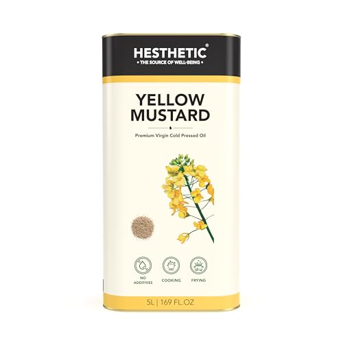 Image of HESTHETIC Cold Pressed Mustard (Sarson) Oil 5L | Pure Sarson Ka Tel | Natural-Aroma Unrefined Cooking Oil for North Indian & Bengali Cuisine | German-Tech Single-Screw Press